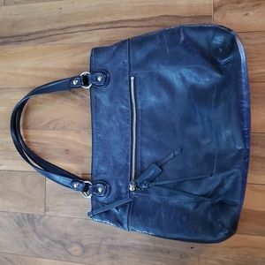 Coach leather purse tote shoulder bag large navy blue